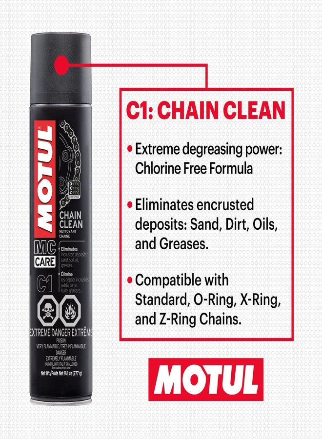 Motul C1 Chain Cleaner and C2 Motorcycle Chain Lube Kit with Brush, Gloves, and Sticker, Complete Road Motorcycle Maintenance Kit for Street Bikes and Karts - Image 2